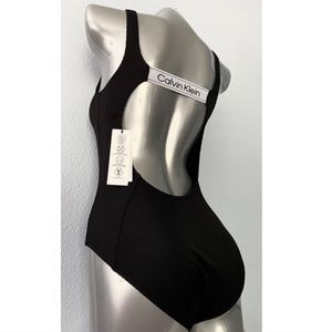 Calvin Klein Swimwear Women's used CGCMK588 Black Ribbed Swim Swimsuit One Piece
